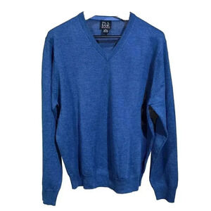 Joe A Bank Signature Collection Merino Wool Sweater Pullover Blue V Neck Office
